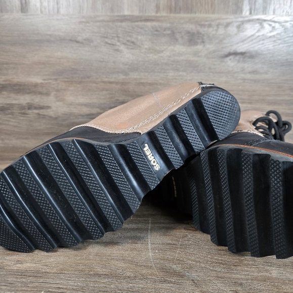 Sorel 1964 PDX Waterproof Hidden Heel Wedge Tan Black Boots Ankle Leather Sz 8.5 - Picture 9 of 12